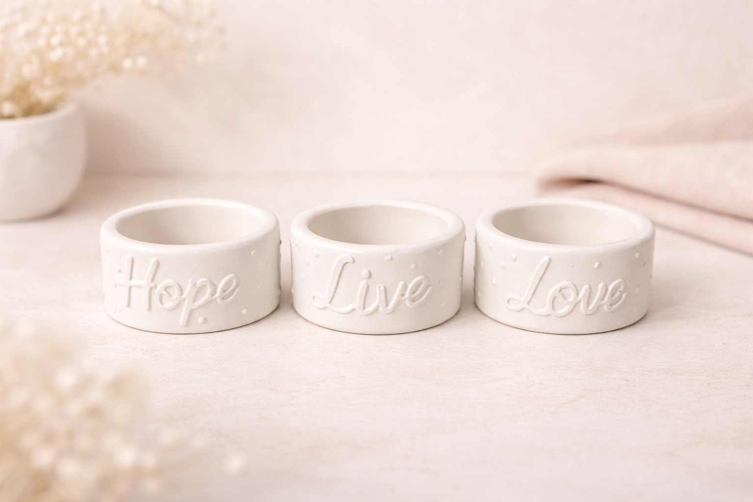 Hope • Live • Love – dekorativne gipsane posudice